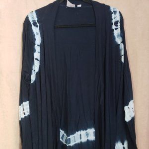 Navy tie dyed open front knit cardigan